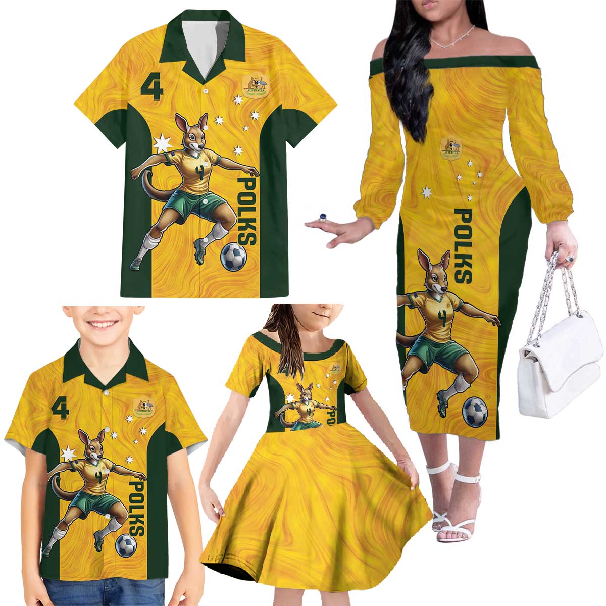 Polkinghorne Australia Matildas Family Matching Off The Shoulder Long Sleeve Dress and Hawaiian Shirt 2024 Thank You Polks