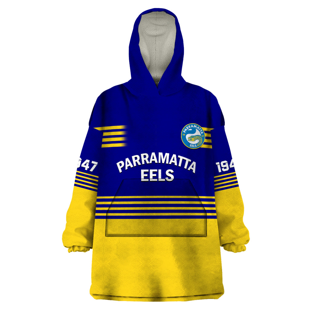 Eels Rugby Wearable Blanket Hoodie Parramatta 1947 Dynamic Blue - Vibe Hoodie Shop