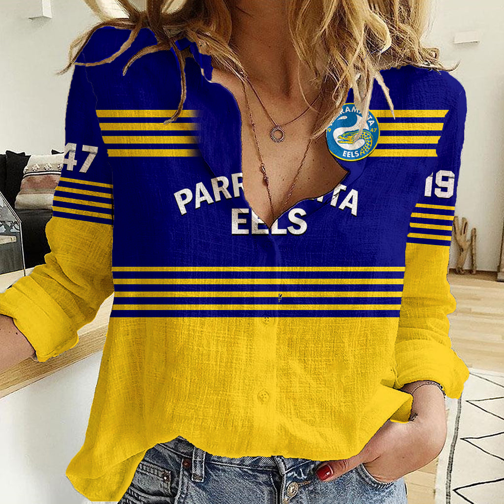 Eels Rugby Women Casual Shirt Parramatta 1947 Dynamic Blue - Vibe Hoodie Shop