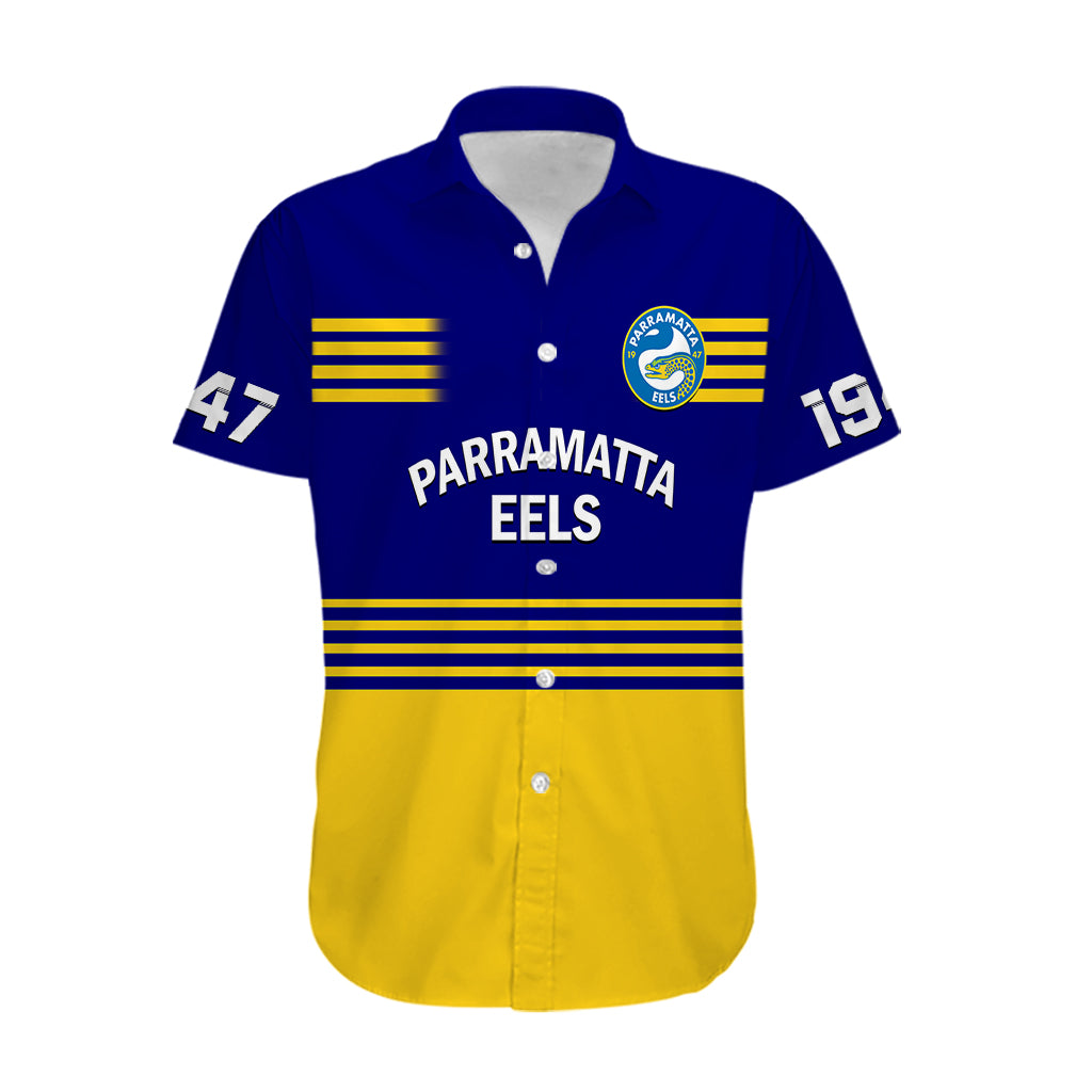 Personalised Eels Rugby Hawaiian Shirt Parramatta 1947 Dynamic Blue - Vibe Hoodie Shop