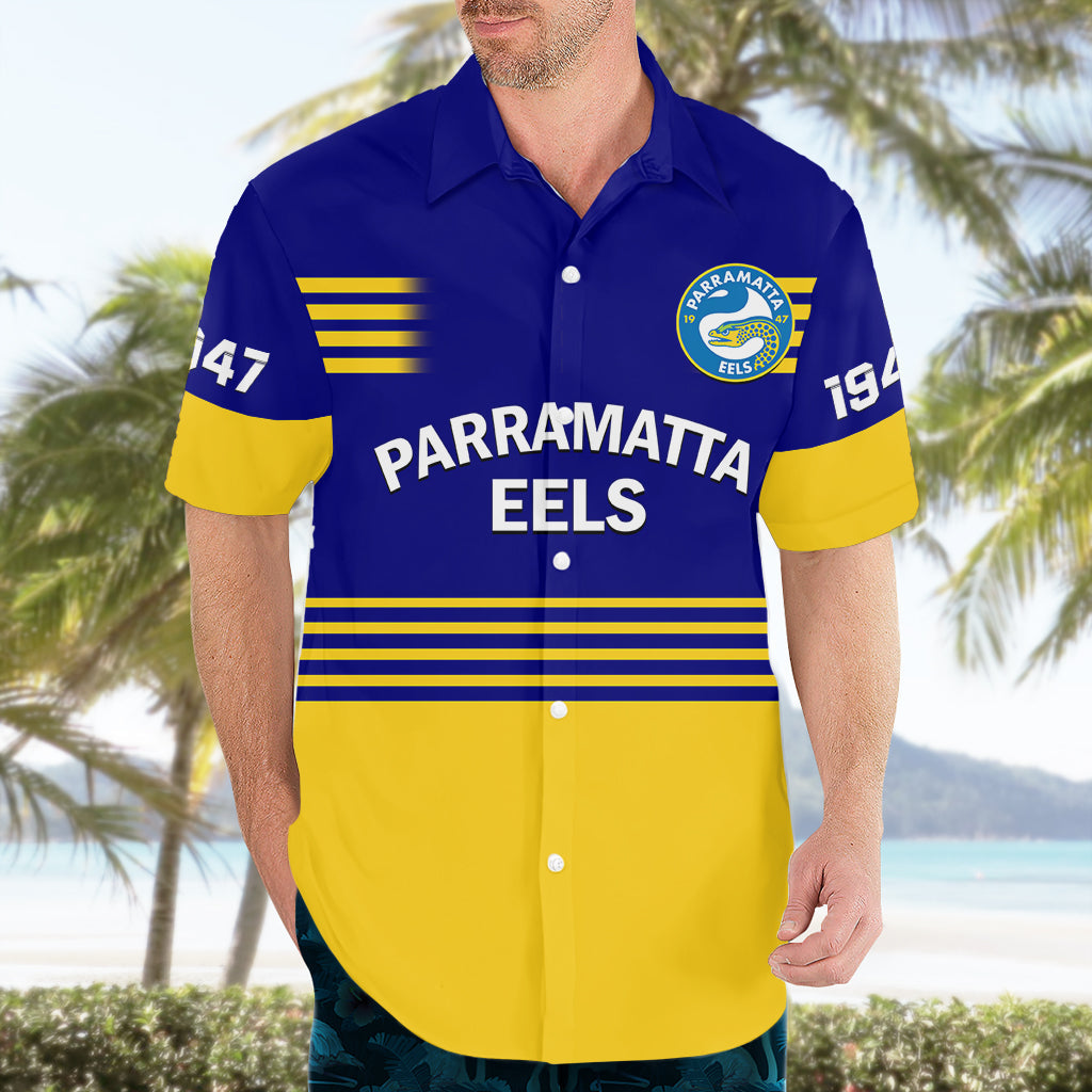Personalised Eels Rugby Hawaiian Shirt Parramatta 1947 Dynamic Blue - Vibe Hoodie Shop