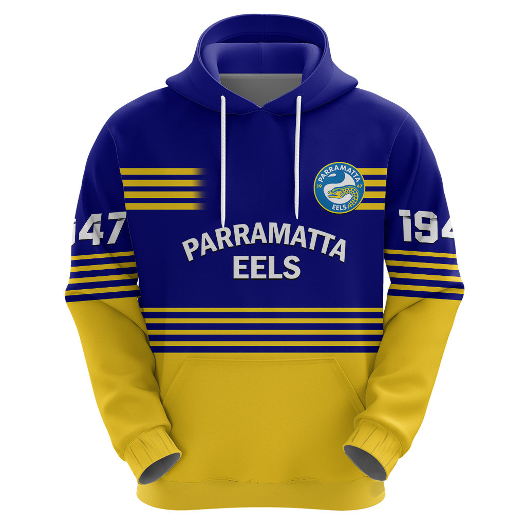 Personalised Eels Rugby Hoodie Parramatta 1947 Dynamic Blue - Vibe Hoodie Shop