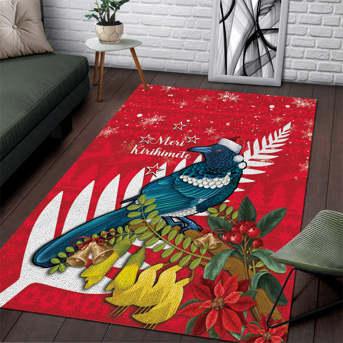 New Zealand Christmas In July Area Rug Tui Bird With Kowhai Meri Kirihimete - Vibe Hoodie Shop