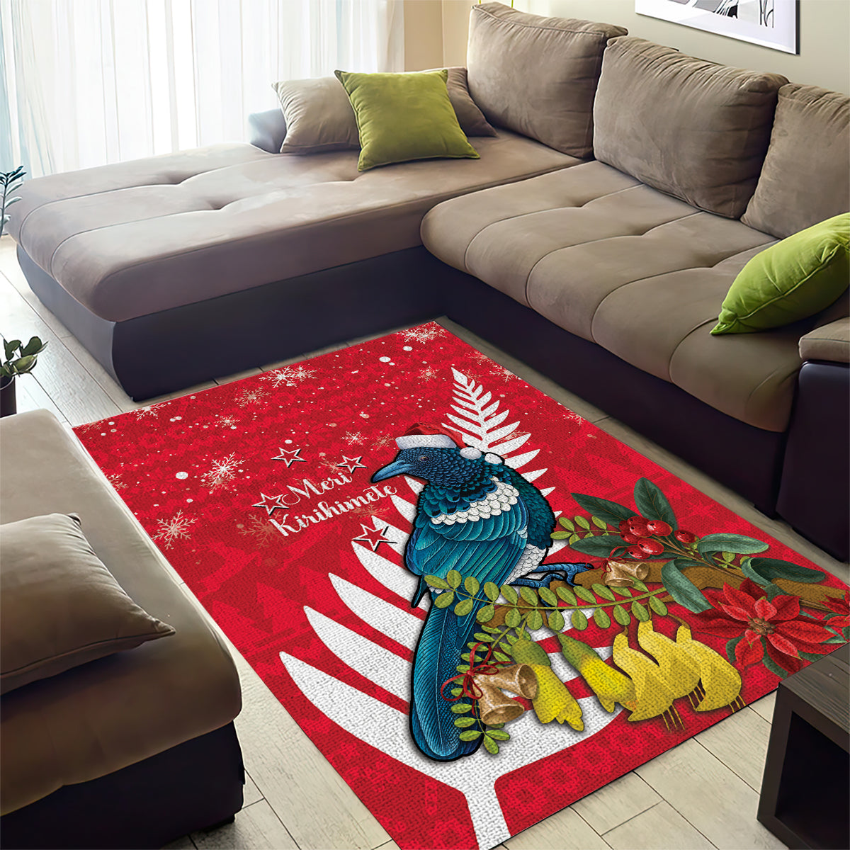 New Zealand Christmas In July Area Rug Tui Bird With Kowhai Meri Kirihimete - Vibe Hoodie Shop