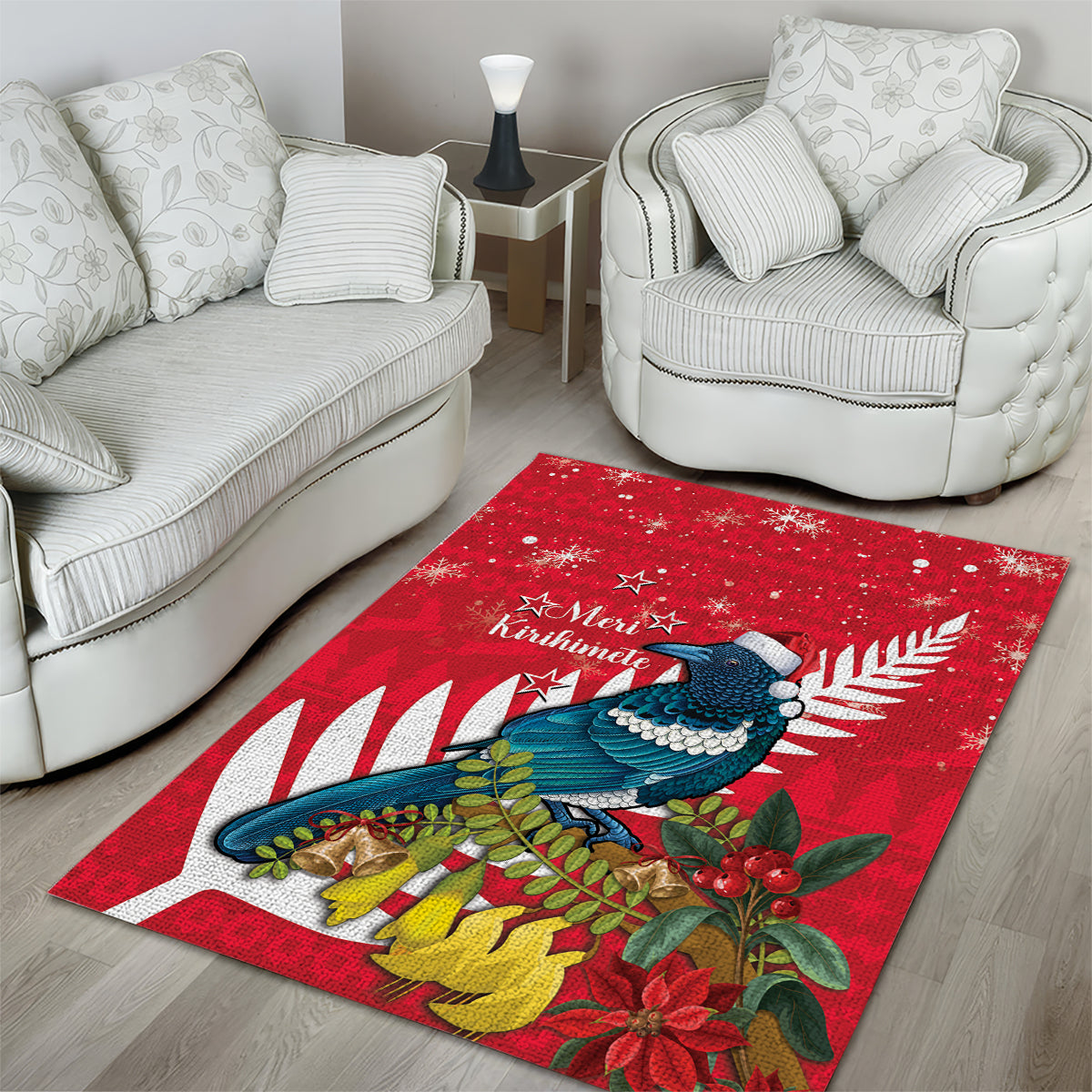 New Zealand Christmas In July Area Rug Tui Bird With Kowhai Meri Kirihimete - Vibe Hoodie Shop