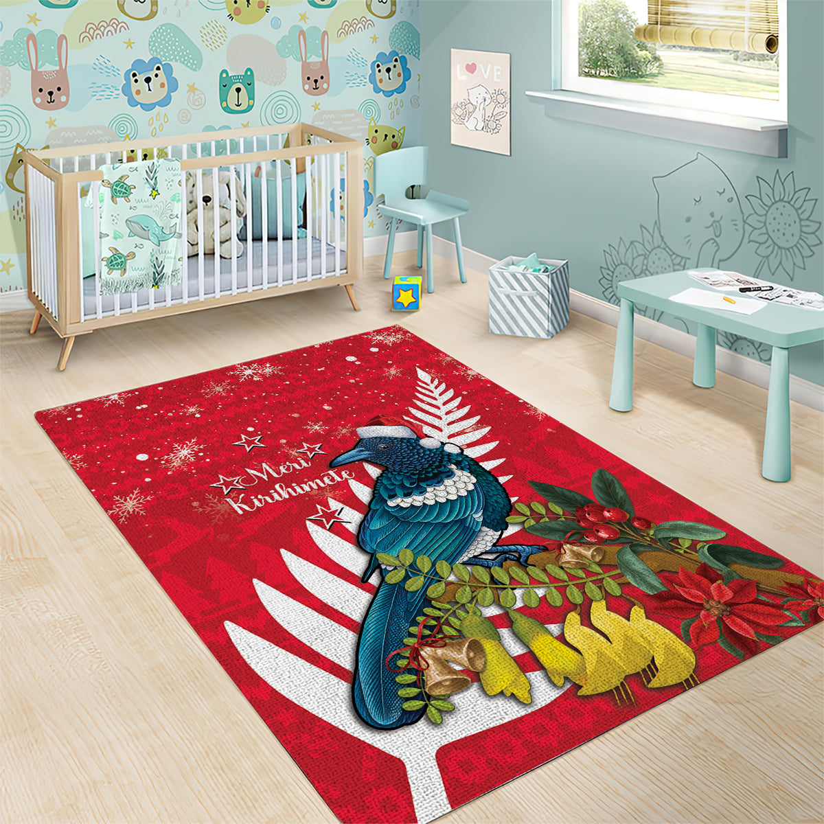 New Zealand Christmas In July Area Rug Tui Bird With Kowhai Meri Kirihimete - Vibe Hoodie Shop