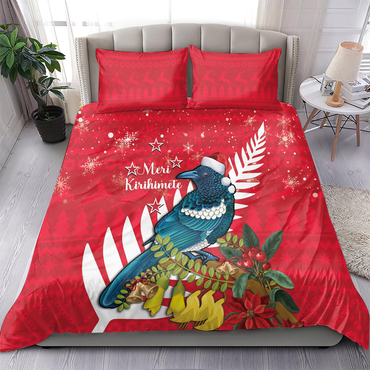 New Zealand Christmas In July Bedding Set Tui Bird With Kowhai Meri Kirihimete - Vibe Hoodie Shop