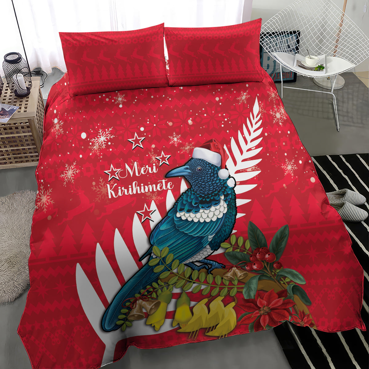 New Zealand Christmas In July Bedding Set Tui Bird With Kowhai Meri Kirihimete - Vibe Hoodie Shop