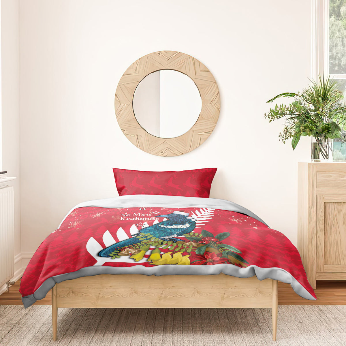 New Zealand Christmas In July Bedding Set Tui Bird With Kowhai Meri Kirihimete - Vibe Hoodie Shop