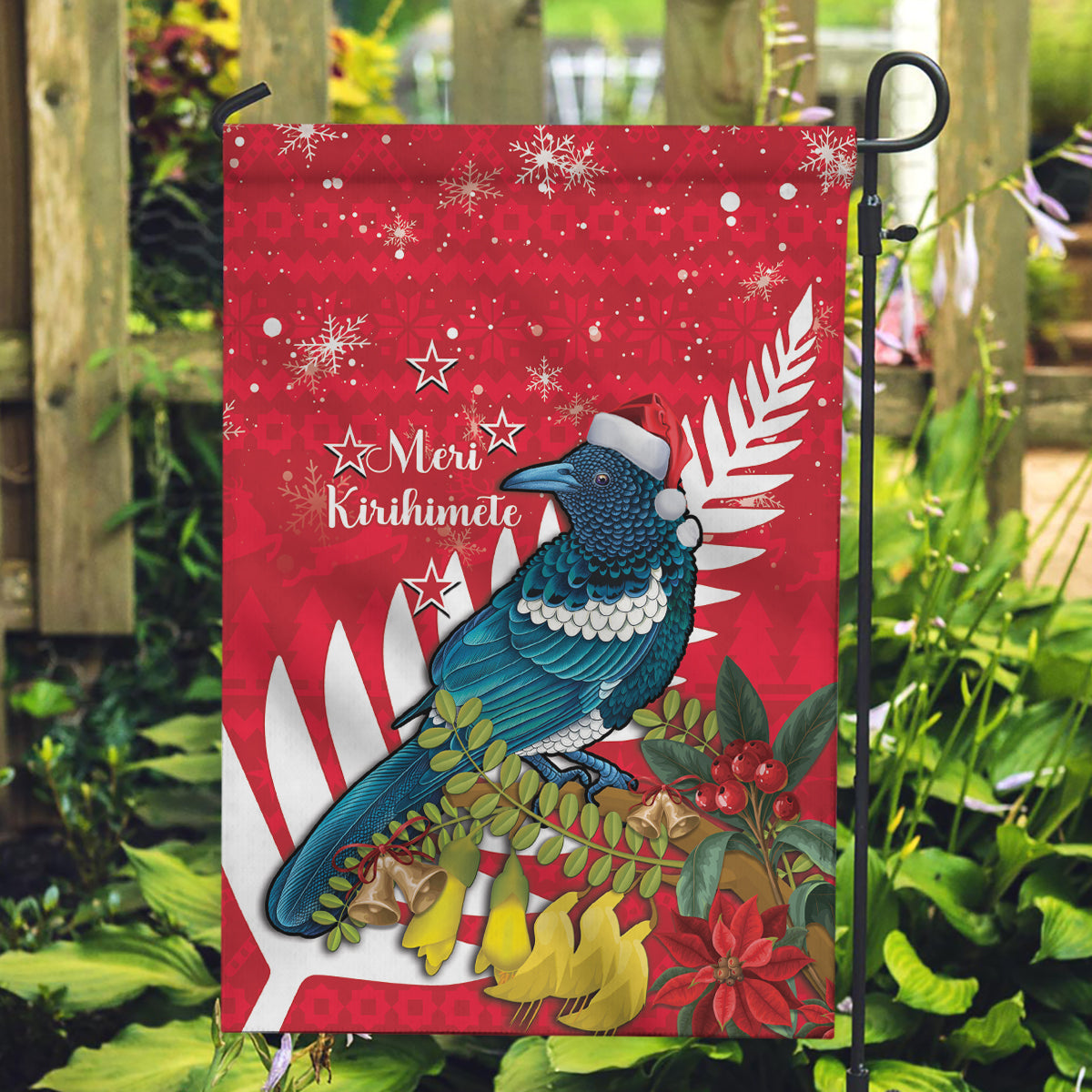 New Zealand Christmas In July Garden Flag Tui Bird With Kowhai Meri Kirihimete - Vibe Hoodie Shop