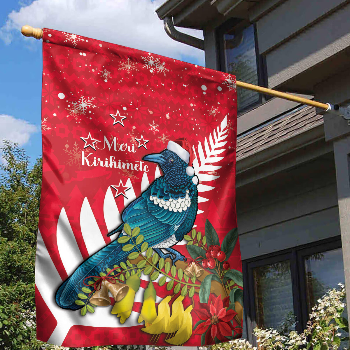 New Zealand Christmas In July Garden Flag Tui Bird With Kowhai Meri Kirihimete - Vibe Hoodie Shop