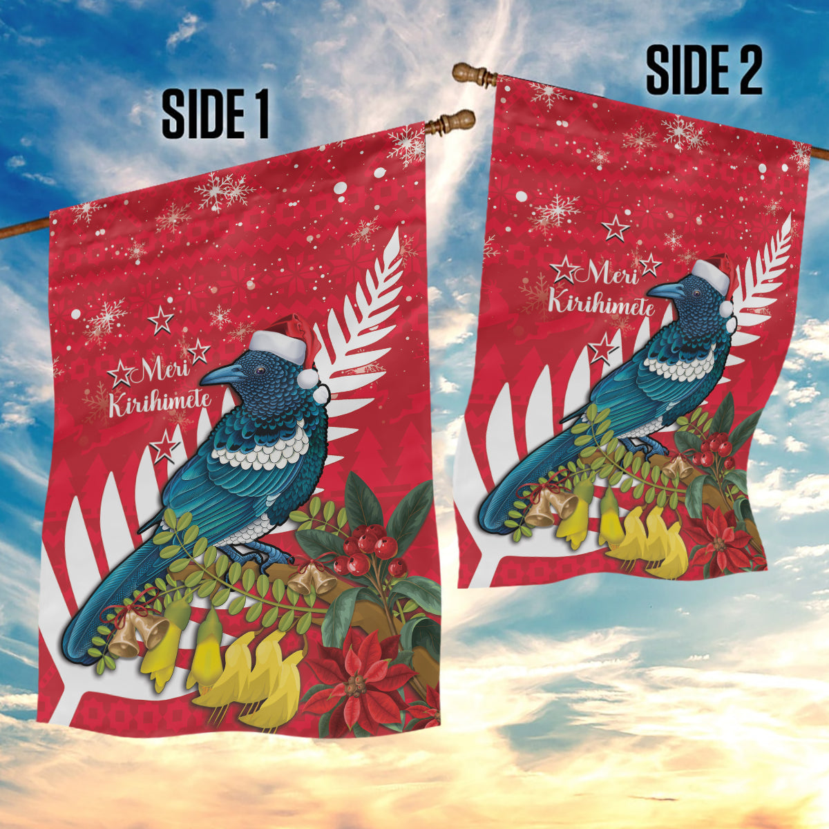 New Zealand Christmas In July Garden Flag Tui Bird With Kowhai Meri Kirihimete - Vibe Hoodie Shop