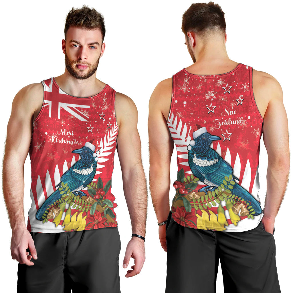 New Zealand Christmas In July Men Tank Top Tui Bird With Kowhai Meri Kirihimete - Vibe Hoodie Shop