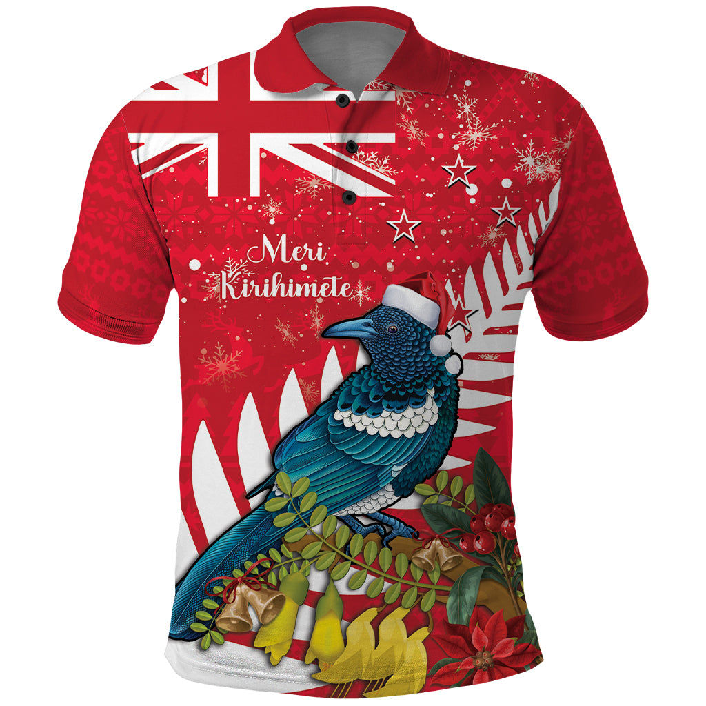 New Zealand Christmas In July Polo Shirt Tui Bird With Kowhai Meri Kirihimete - Vibe Hoodie Shop