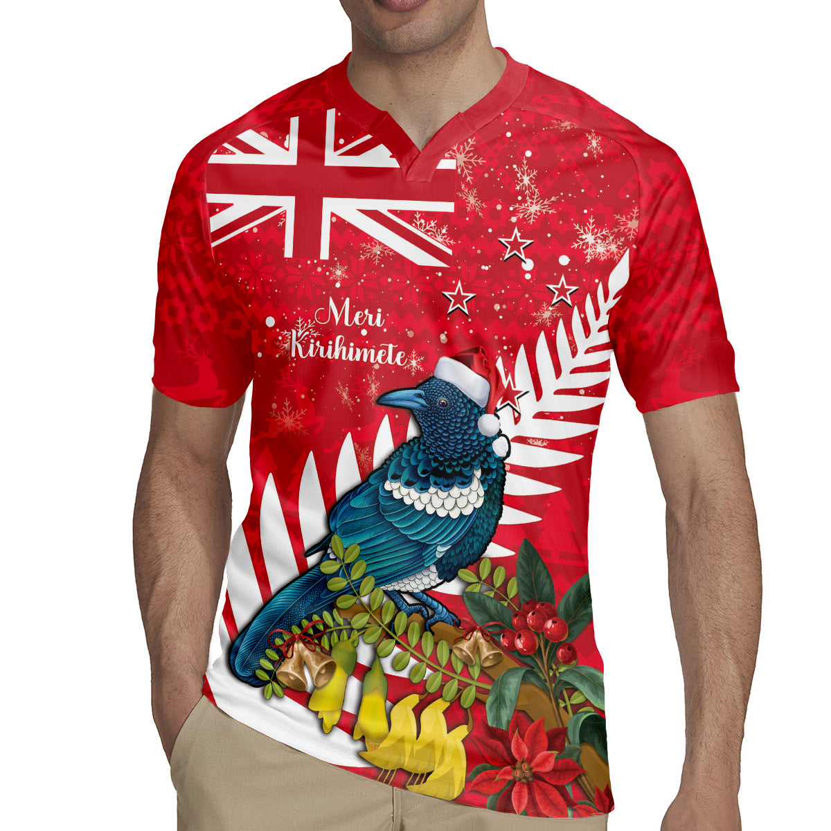 New Zealand Christmas In July Rugby Jersey Tui Bird With Kowhai Meri Kirihimete