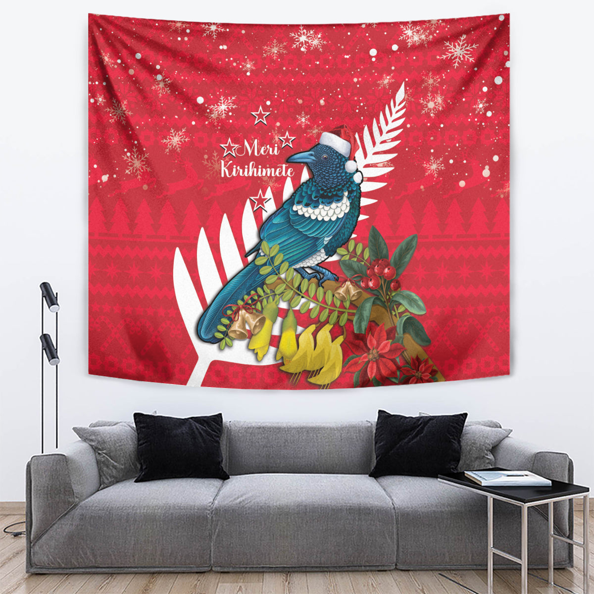 New Zealand Christmas In July Tapestry Tui Bird With Kowhai Meri Kirihimete - Vibe Hoodie Shop