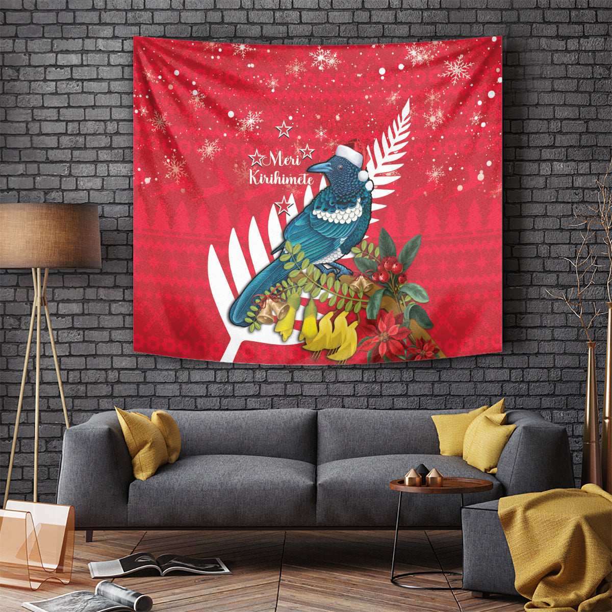 New Zealand Christmas In July Tapestry Tui Bird With Kowhai Meri Kirihimete - Vibe Hoodie Shop