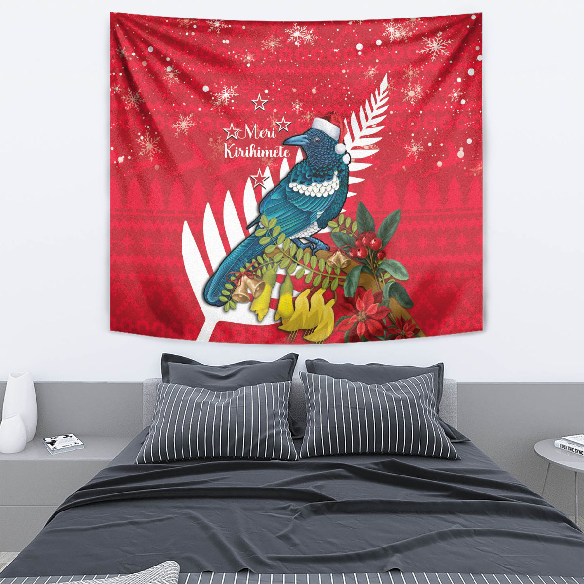 New Zealand Christmas In July Tapestry Tui Bird With Kowhai Meri Kirihimete - Vibe Hoodie Shop