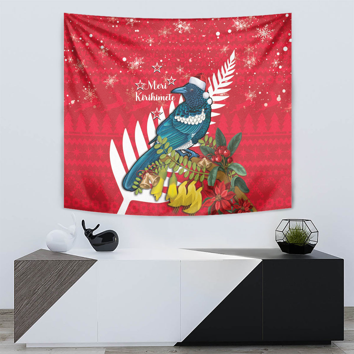 New Zealand Christmas In July Tapestry Tui Bird With Kowhai Meri Kirihimete - Vibe Hoodie Shop