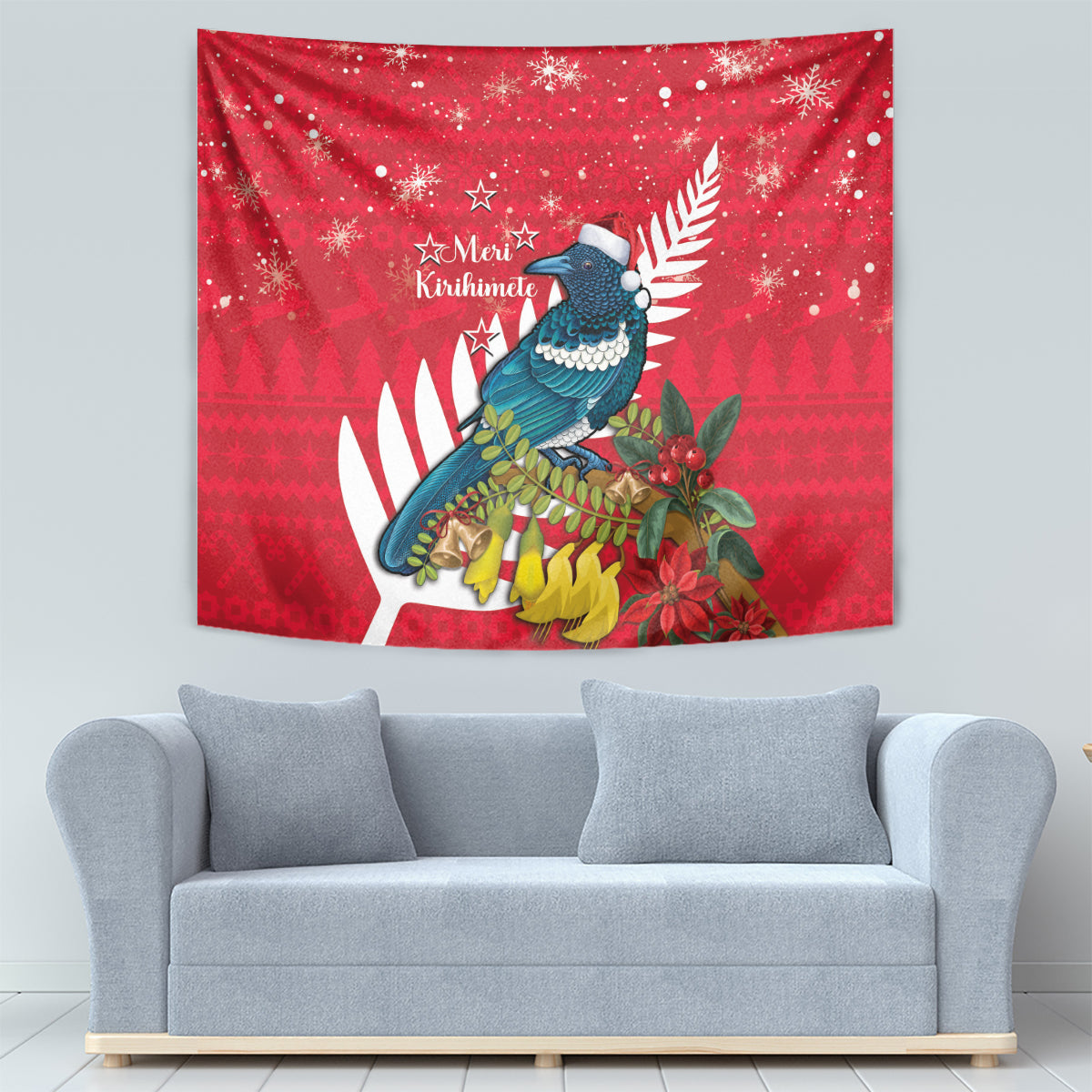 New Zealand Christmas In July Tapestry Tui Bird With Kowhai Meri Kirihimete - Vibe Hoodie Shop