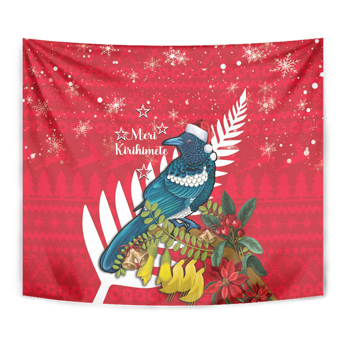 New Zealand Christmas In July Tapestry Tui Bird With Kowhai Meri Kirihimete - Vibe Hoodie Shop