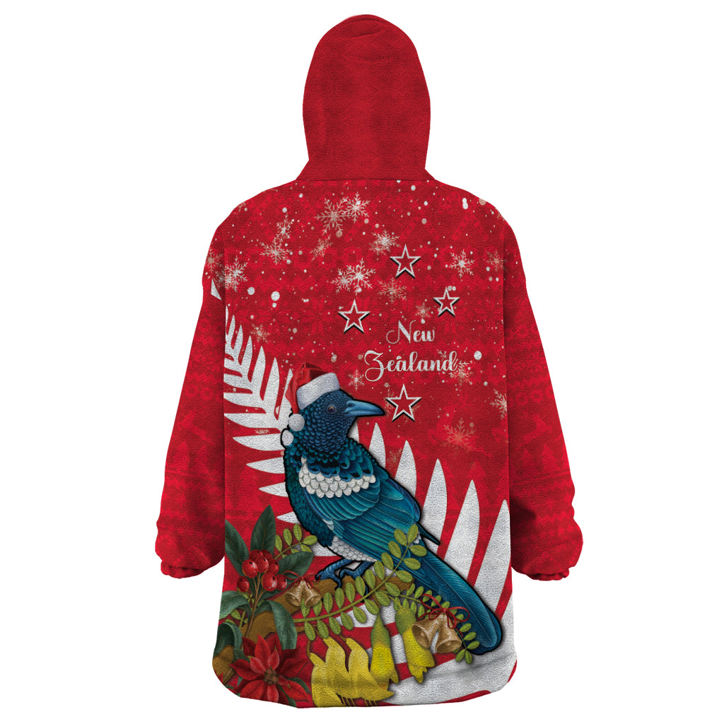 New Zealand Christmas In July Wearable Blanket Hoodie Tui Bird With Kowhai Meri Kirihimete - Vibe Hoodie Shop