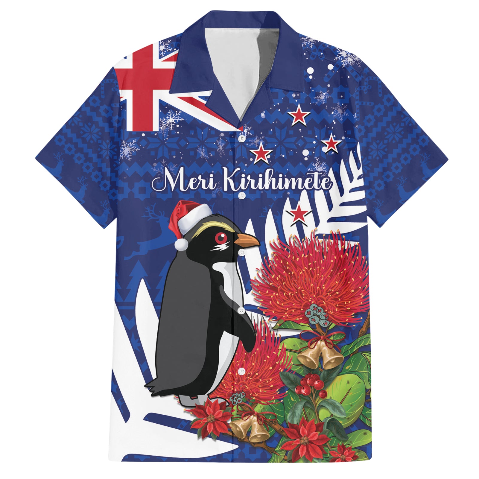 New Zealand Christmas In July Hawaiian Shirt Fiordland Penguin With Pohutukawa Flower - Vibe Hoodie Shop