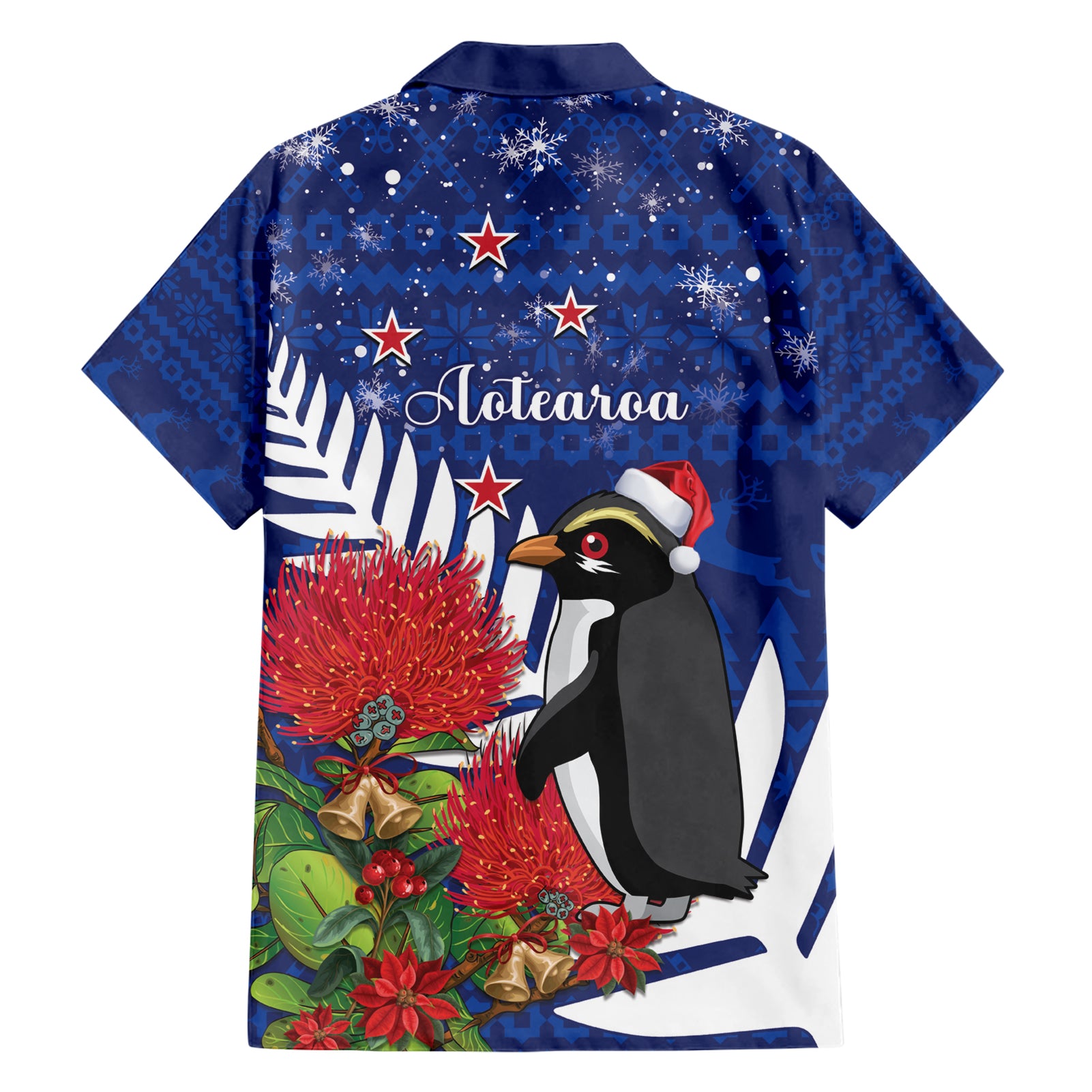 New Zealand Christmas In July Hawaiian Shirt Fiordland Penguin With Pohutukawa Flower - Vibe Hoodie Shop