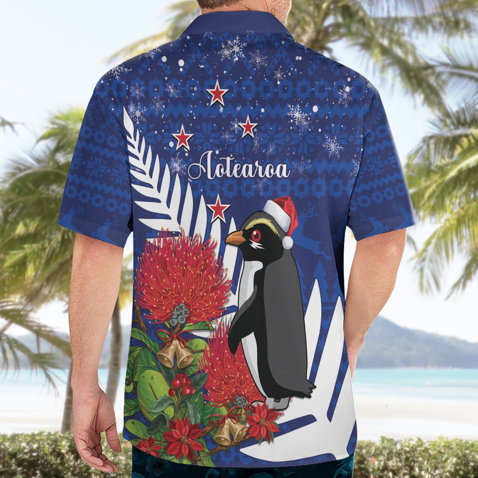 New Zealand Christmas In July Hawaiian Shirt Fiordland Penguin With Pohutukawa Flower - Vibe Hoodie Shop