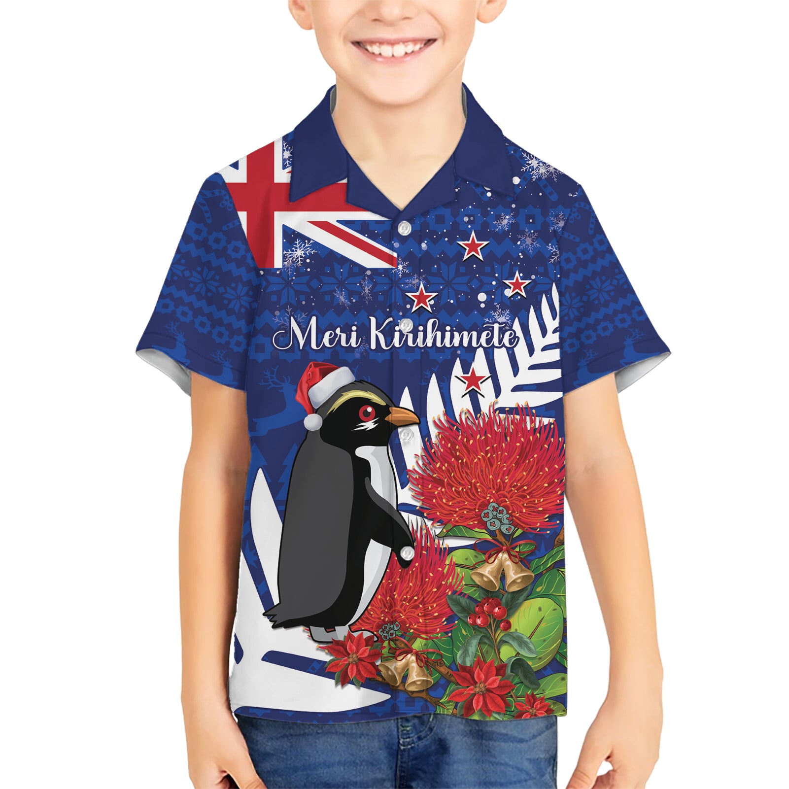 New Zealand Christmas In July Hawaiian Shirt Fiordland Penguin With Pohutukawa Flower - Vibe Hoodie Shop