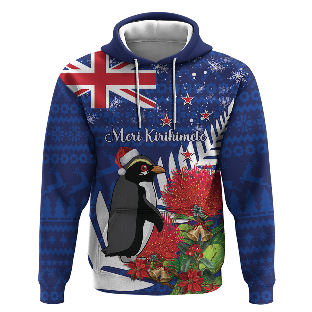 New Zealand Christmas In July Hoodie Fiordland Penguin With Pohutukawa Flower - Vibe Hoodie Shop