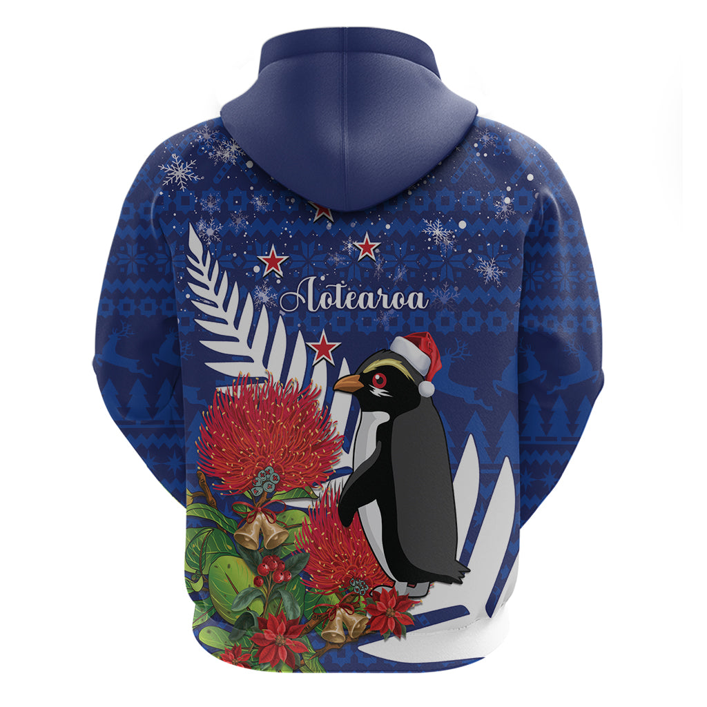 New Zealand Christmas In July Hoodie Fiordland Penguin With Pohutukawa Flower - Vibe Hoodie Shop