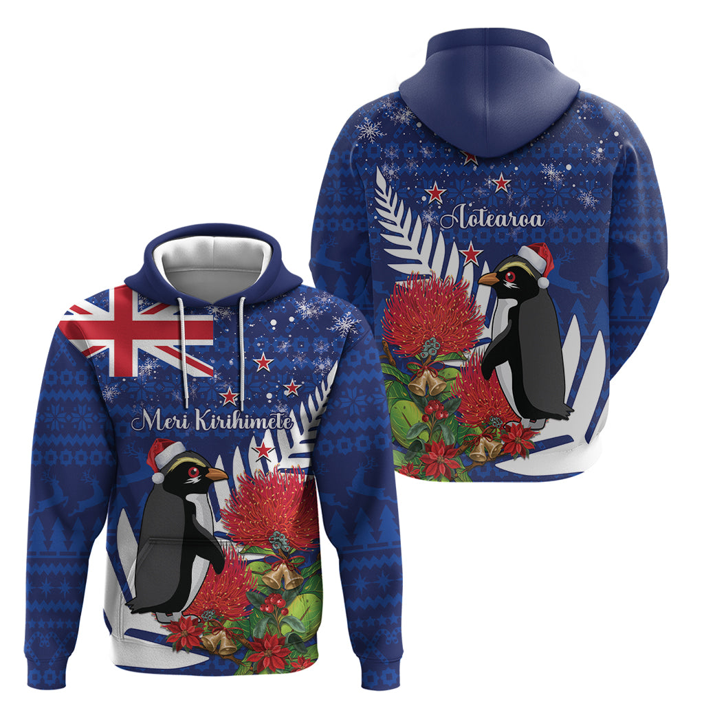 New Zealand Christmas In July Hoodie Fiordland Penguin With Pohutukawa Flower - Vibe Hoodie Shop