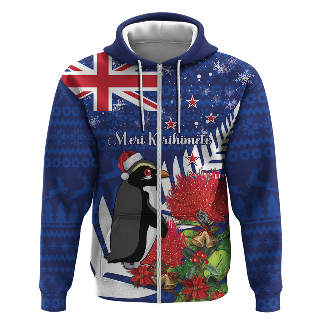 New Zealand Christmas In July Hoodie Fiordland Penguin With Pohutukawa Flower - Vibe Hoodie Shop