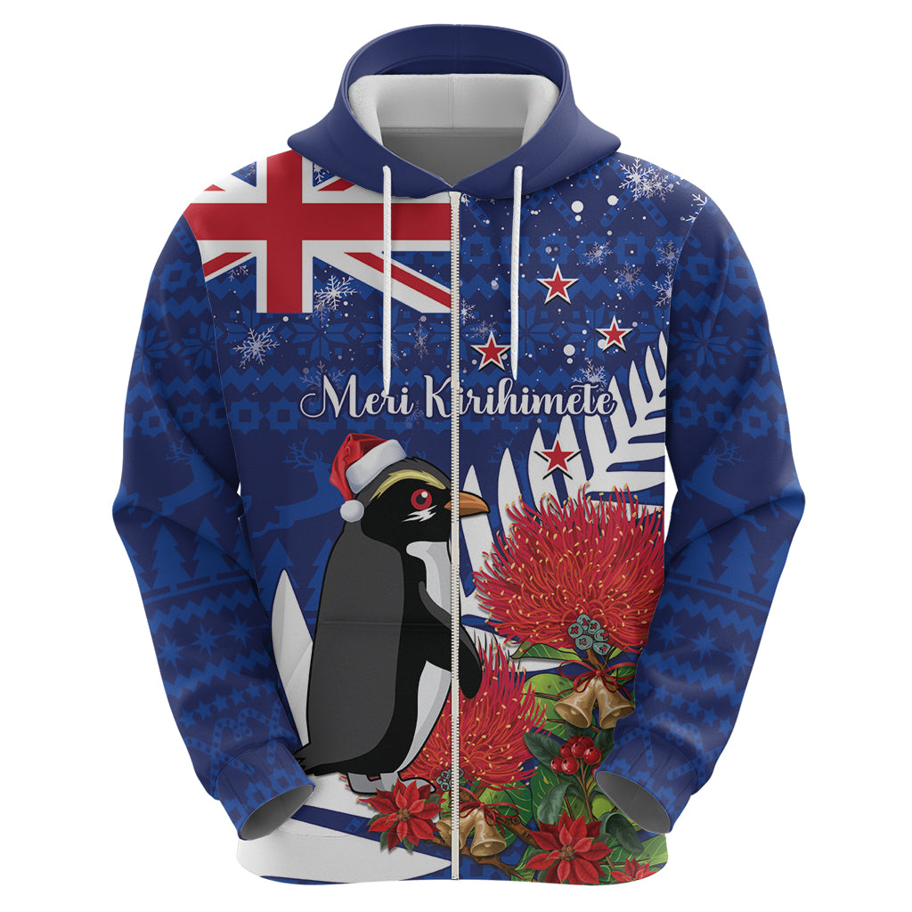 New Zealand Christmas In July Hoodie Fiordland Penguin With Pohutukawa Flower - Vibe Hoodie Shop