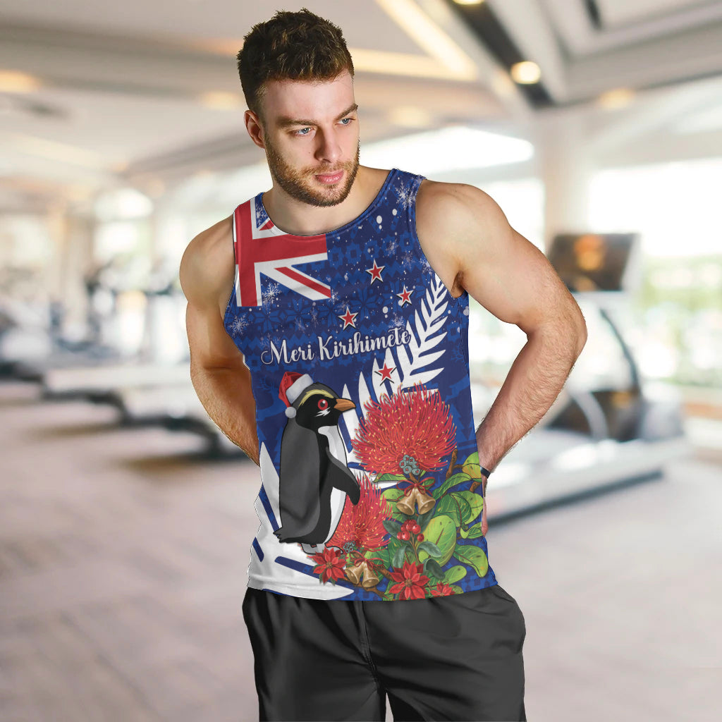 New Zealand Christmas In July Men Tank Top Fiordland Penguin With Pohutukawa Flower - Vibe Hoodie Shop