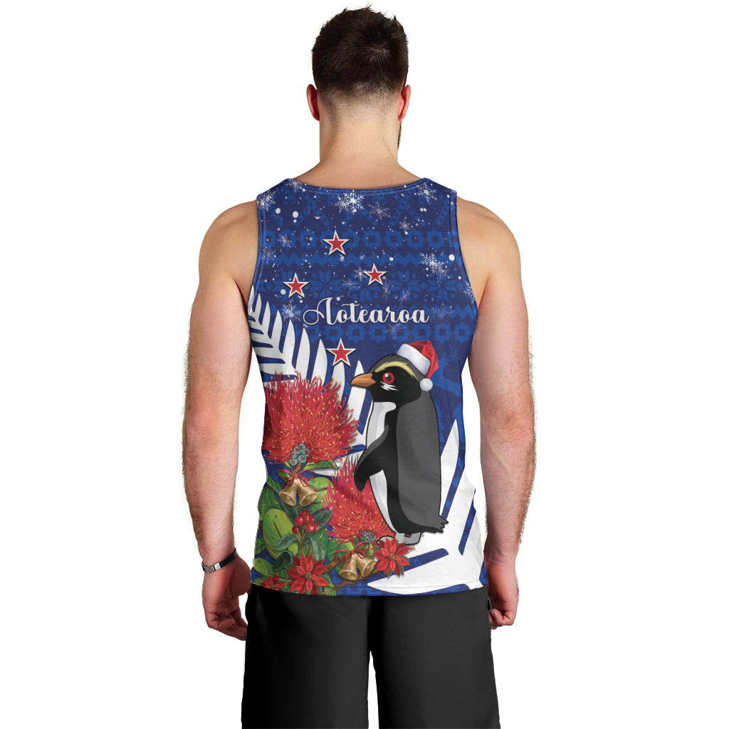 New Zealand Christmas In July Men Tank Top Fiordland Penguin With Pohutukawa Flower - Vibe Hoodie Shop