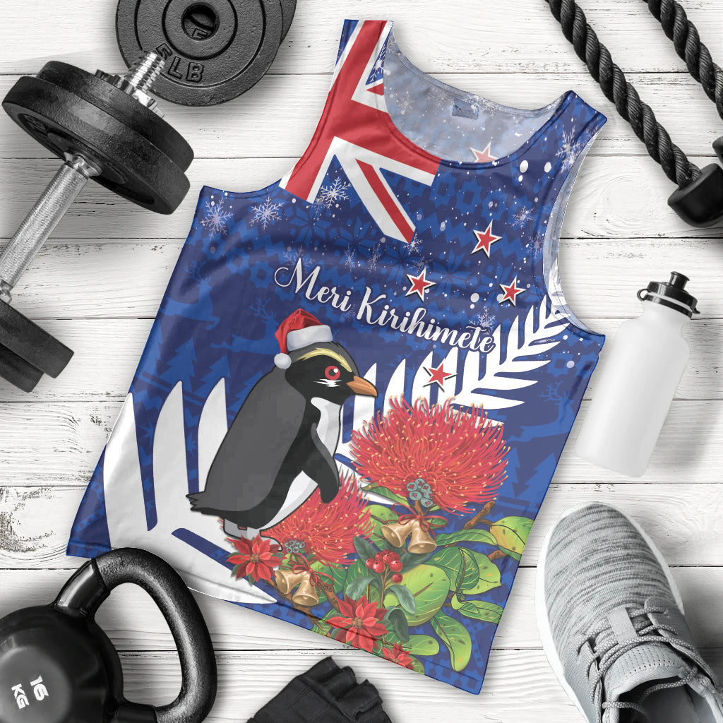 New Zealand Christmas In July Men Tank Top Fiordland Penguin With Pohutukawa Flower - Vibe Hoodie Shop