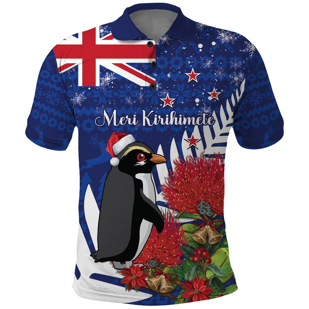 New Zealand Christmas In July Polo Shirt Fiordland Penguin With Pohutukawa Flower - Vibe Hoodie Shop