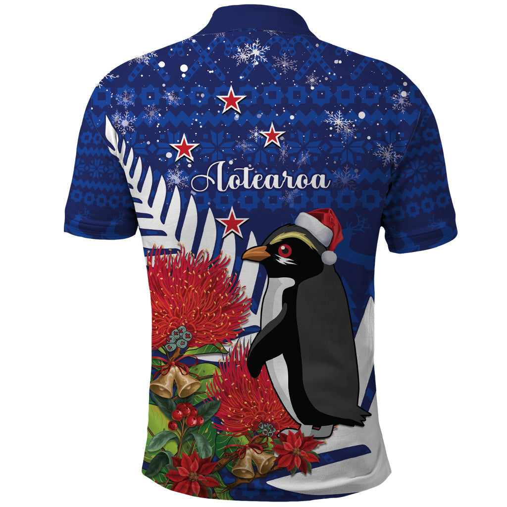 New Zealand Christmas In July Polo Shirt Fiordland Penguin With Pohutukawa Flower - Vibe Hoodie Shop