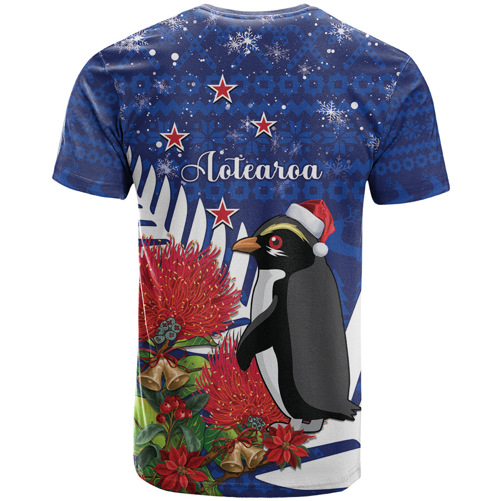 New Zealand Christmas In July T Shirt Fiordland Penguin With Pohutukawa Flower - Vibe Hoodie Shop