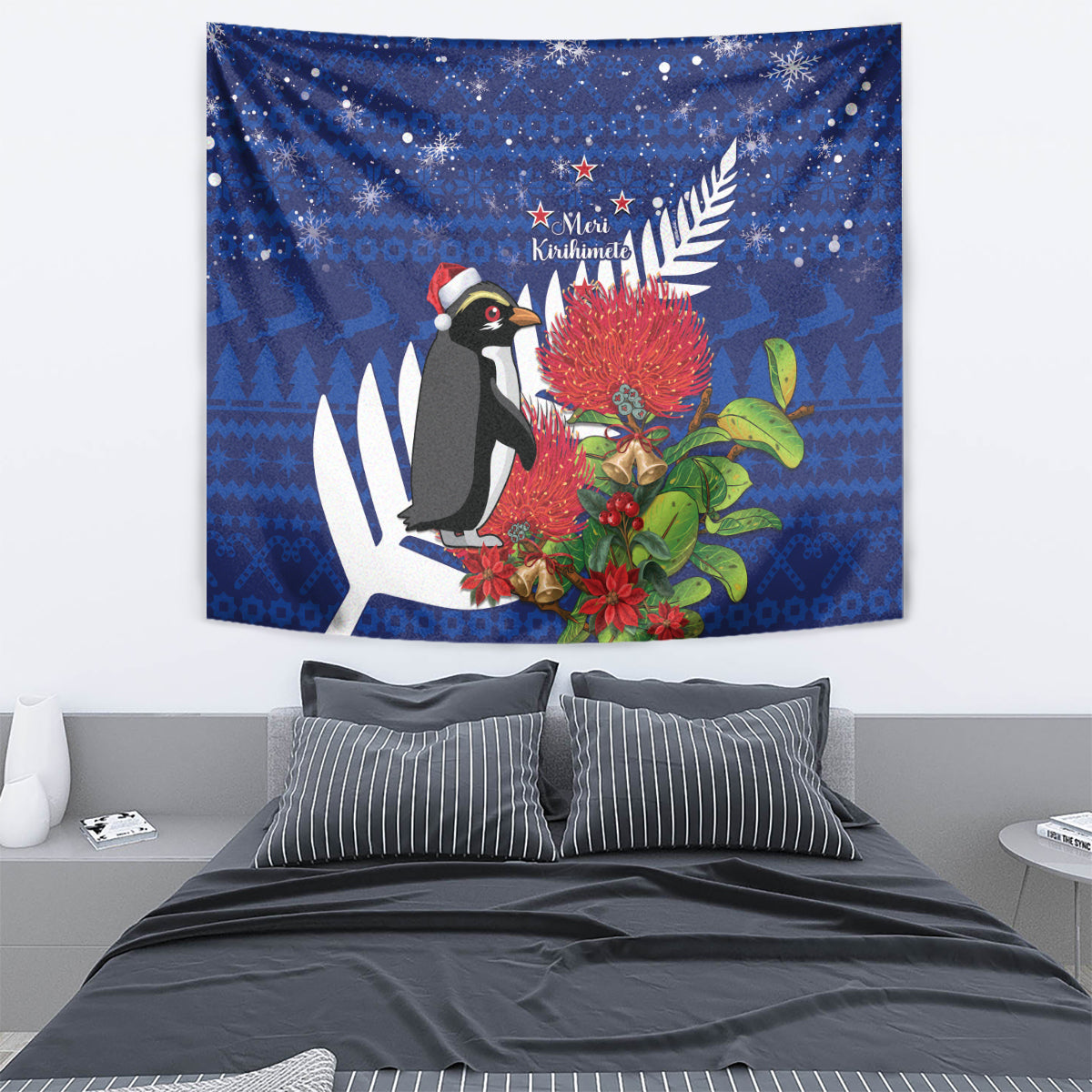 New Zealand Christmas In July Tapestry Fiordland Penguin With Pohutukawa Flower - Vibe Hoodie Shop