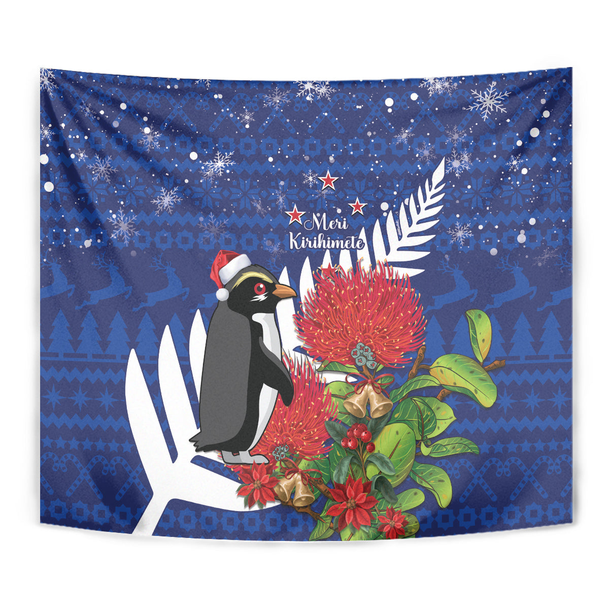 New Zealand Christmas In July Tapestry Fiordland Penguin With Pohutukawa Flower - Vibe Hoodie Shop