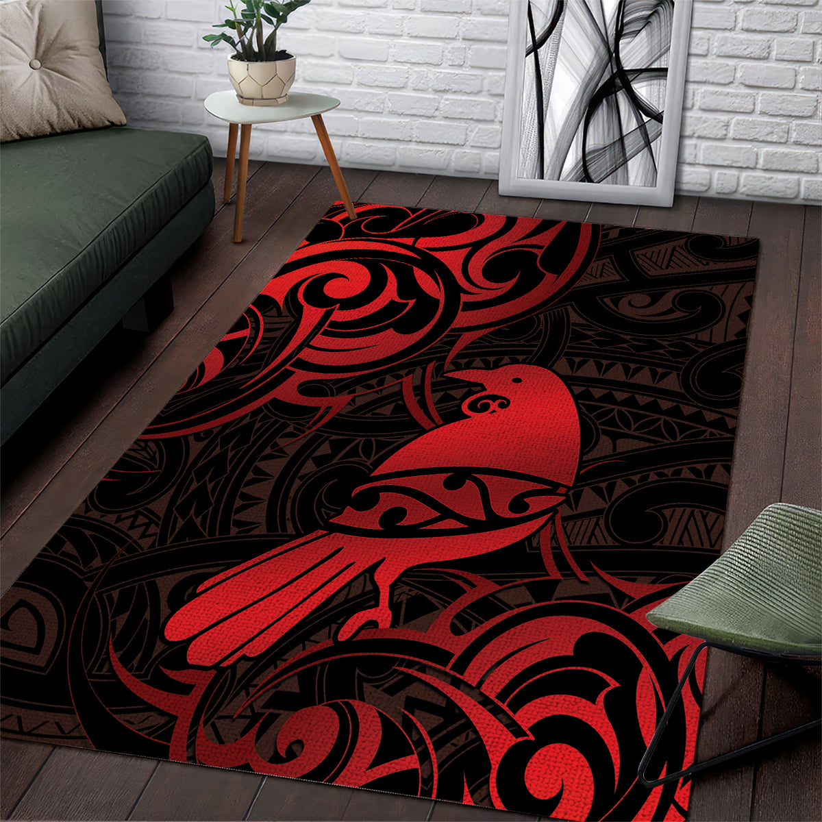 New Zealand Tui Bird Area Rug Aotearoa Maori Pattern - Red - Vibe Hoodie Shop