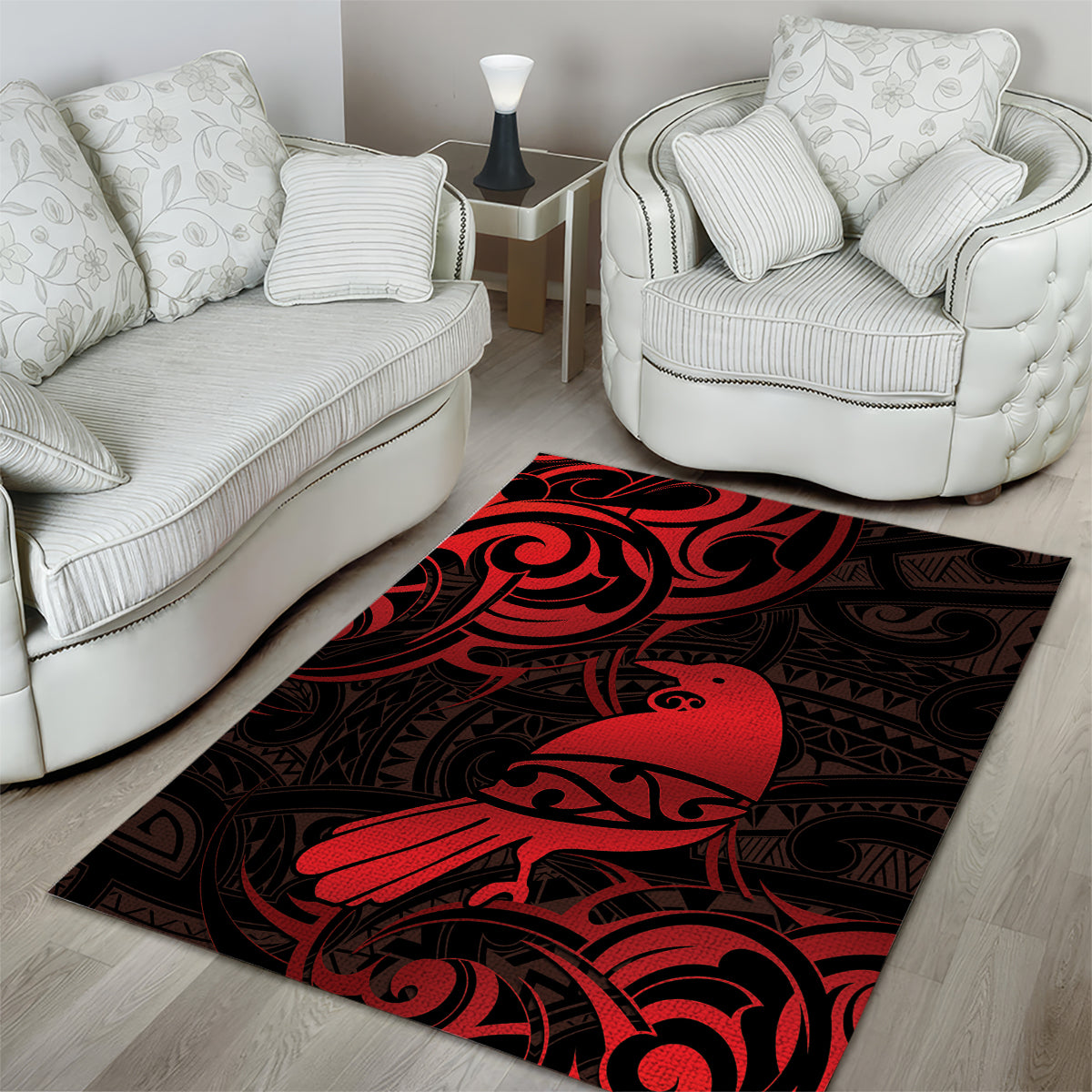 New Zealand Tui Bird Area Rug Aotearoa Maori Pattern - Red - Vibe Hoodie Shop