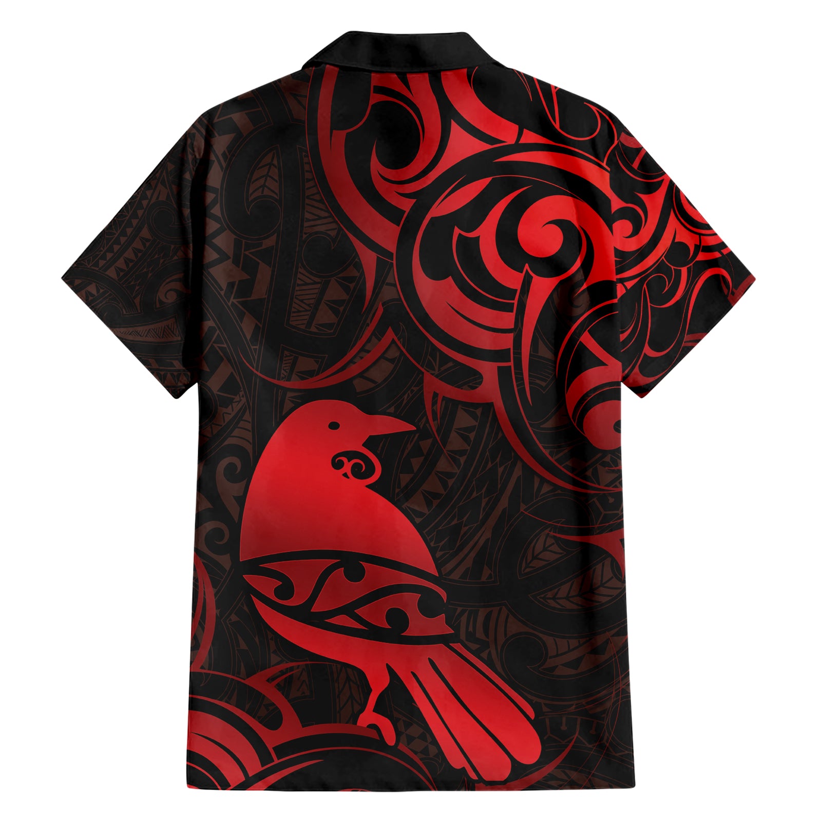 New Zealand Tui Bird Hawaiian Shirt Aotearoa Maori Pattern - Red - Vibe Hoodie Shop