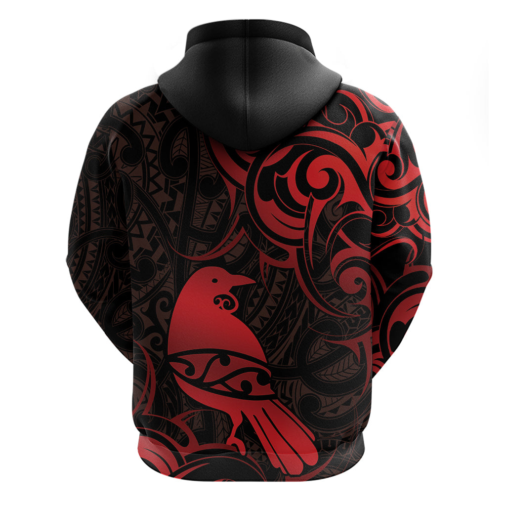 New Zealand Tui Bird Hoodie Aotearoa Maori Pattern - Red - Vibe Hoodie Shop