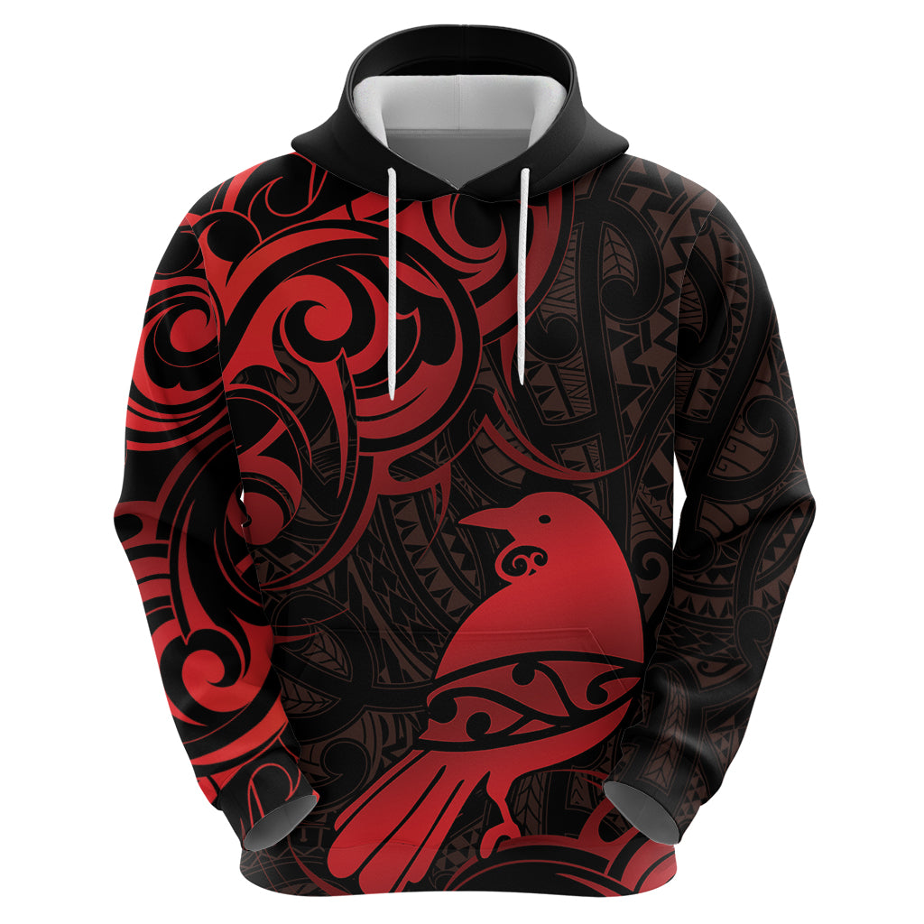 New Zealand Tui Bird Hoodie Aotearoa Maori Pattern - Red - Vibe Hoodie Shop