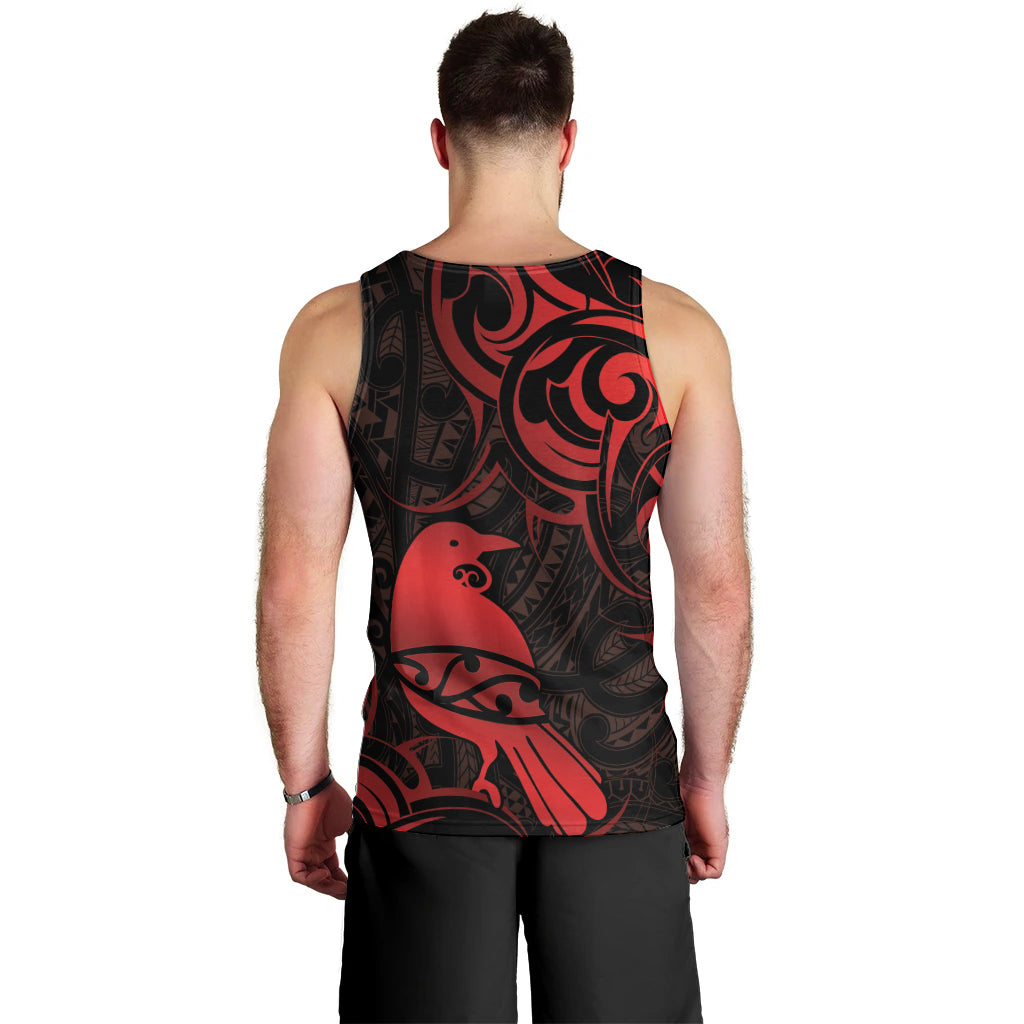 New Zealand Tui Bird Men Tank Top Aotearoa Maori Pattern - Red - Vibe Hoodie Shop
