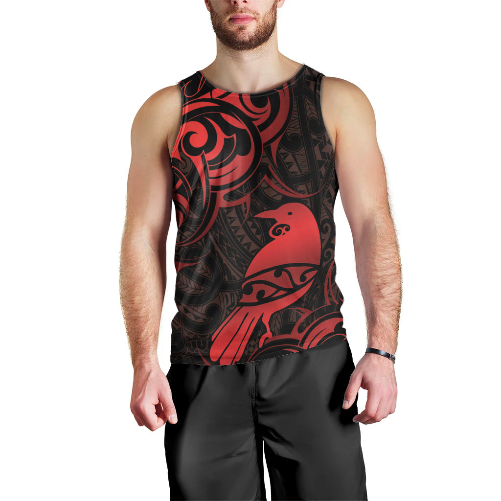 New Zealand Tui Bird Men Tank Top Aotearoa Maori Pattern - Red - Vibe Hoodie Shop